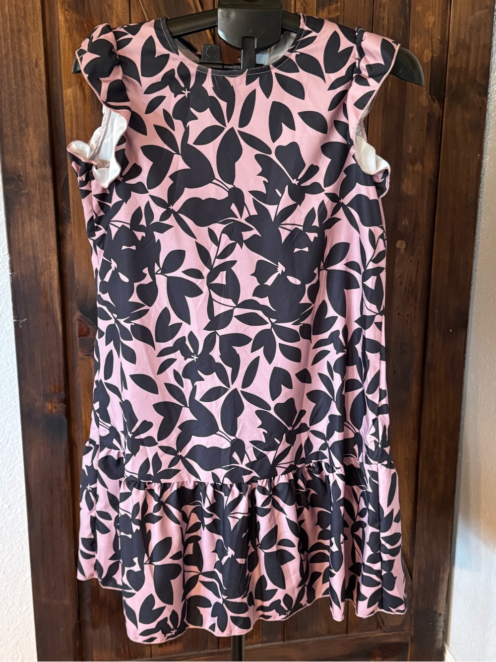 SHEIN Pink and Black Floral Ruffle-Hem Casual Dress